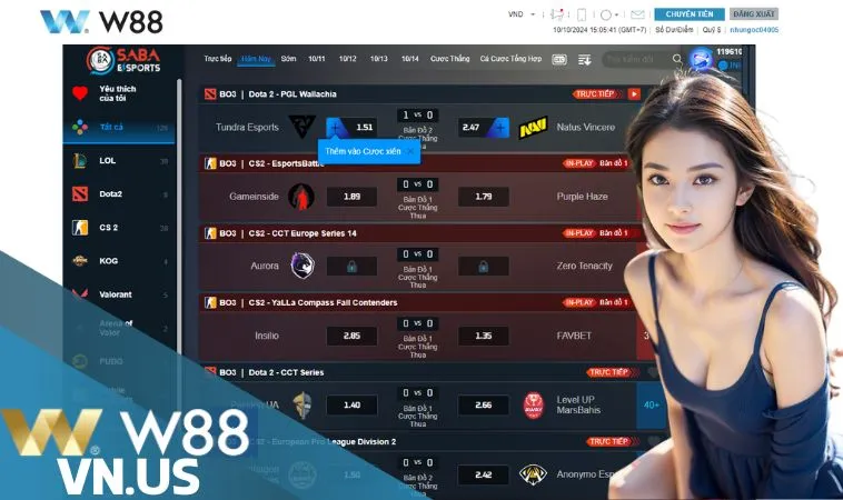 SABA ESPORTS W88: giao diện đẳng cấp